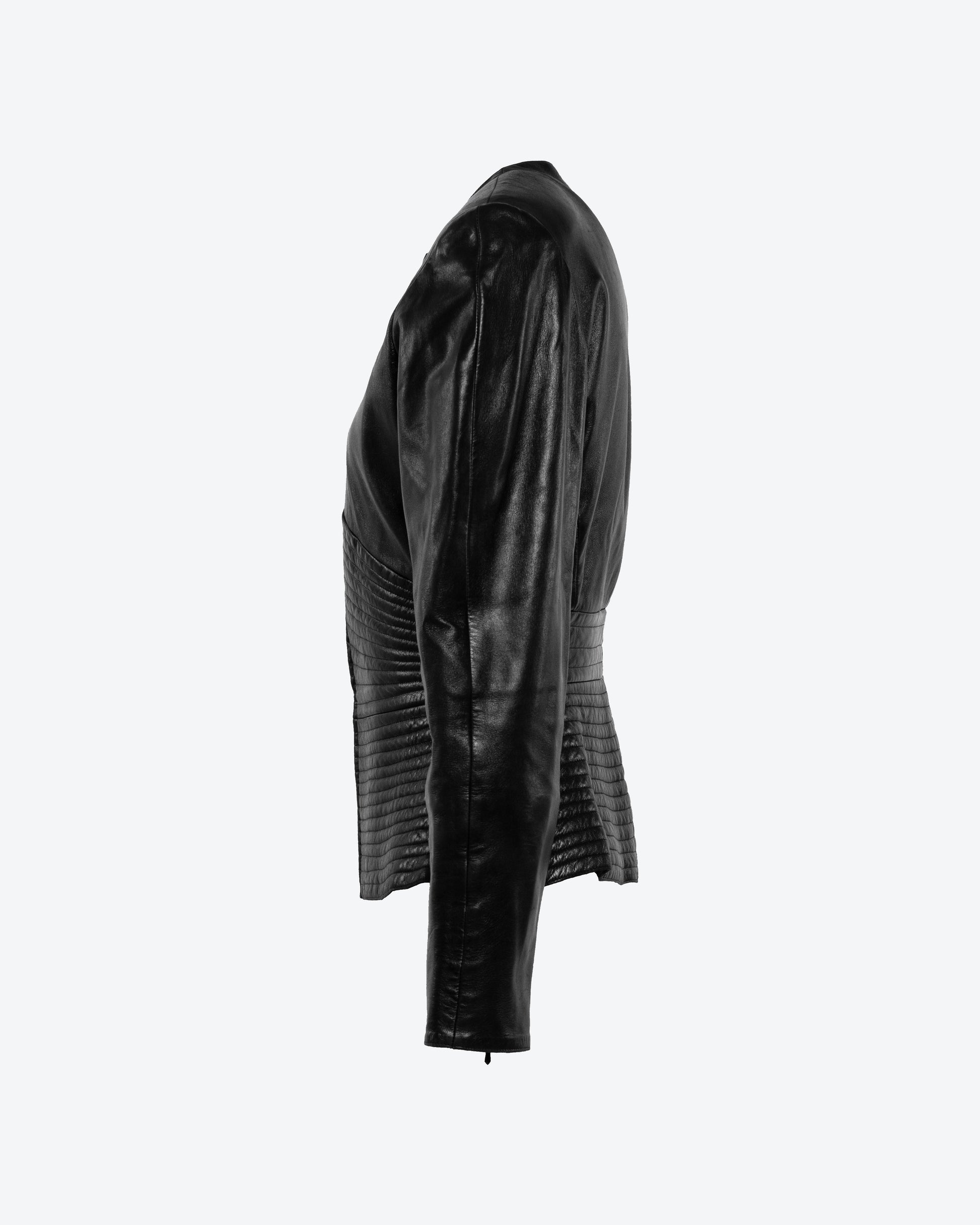 Lucas Martin Vintage Claude Montana S/S 1988 Ribbed Leather Jacket Profile