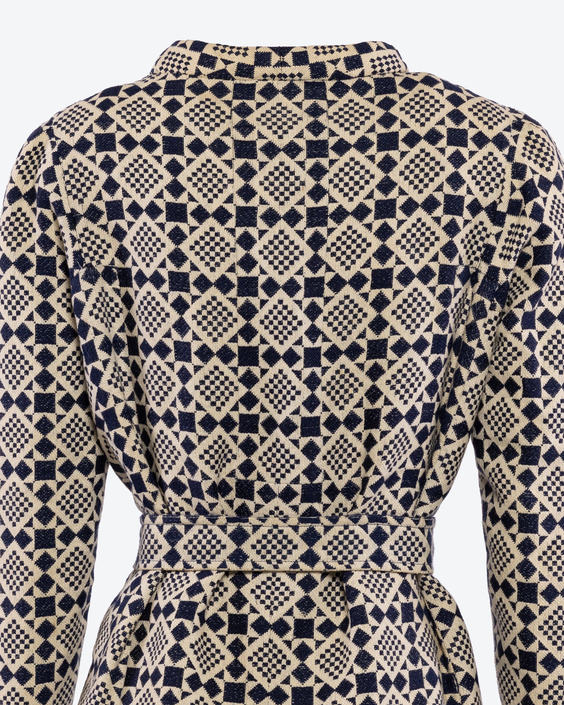Emanuel Ungaro Parallèle 1970s Belted Geometric Print Tweed Coat Back