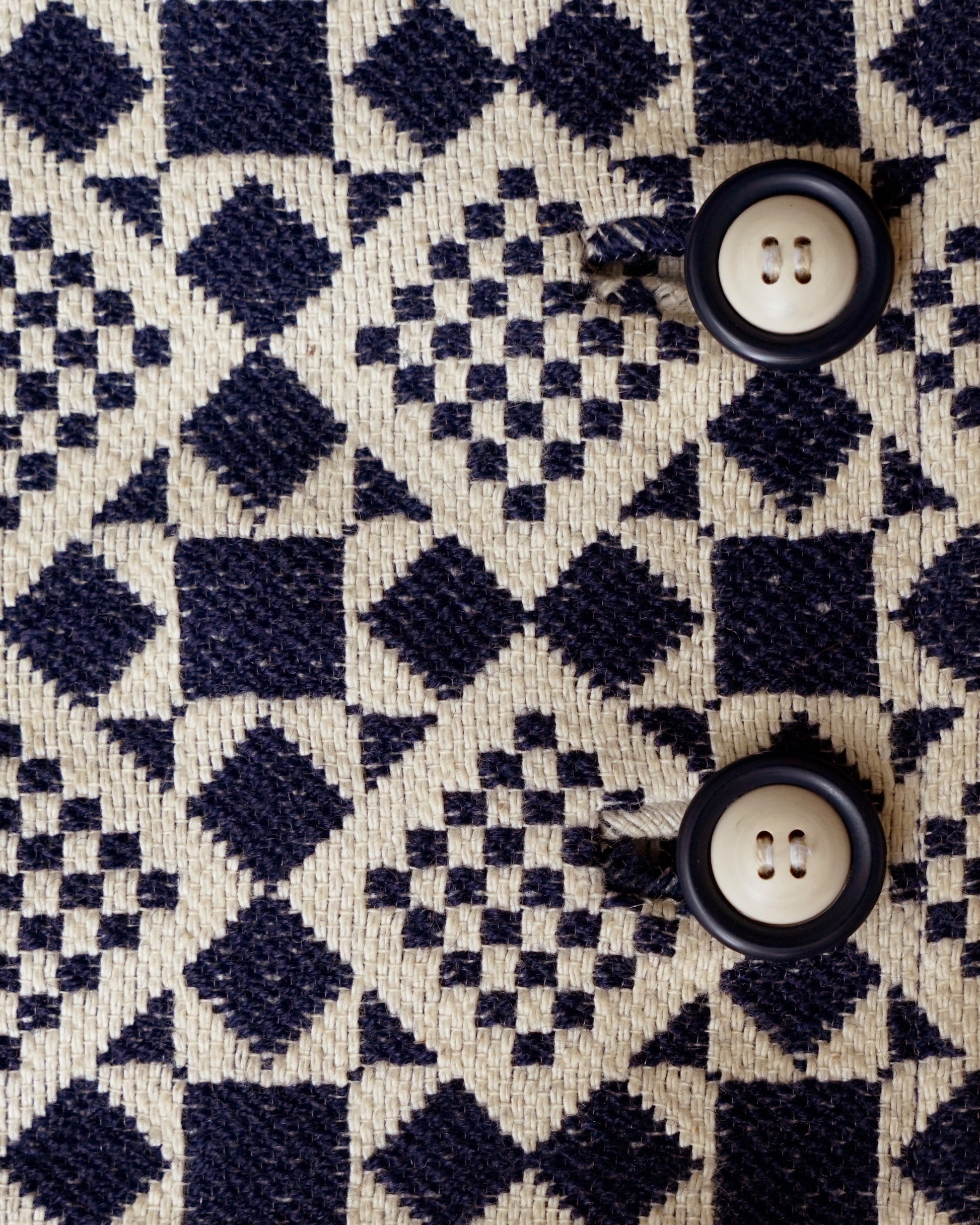 Emanuel Ungaro Parallèle 1970s Belted Geometric Print Tweed Coat Close Up