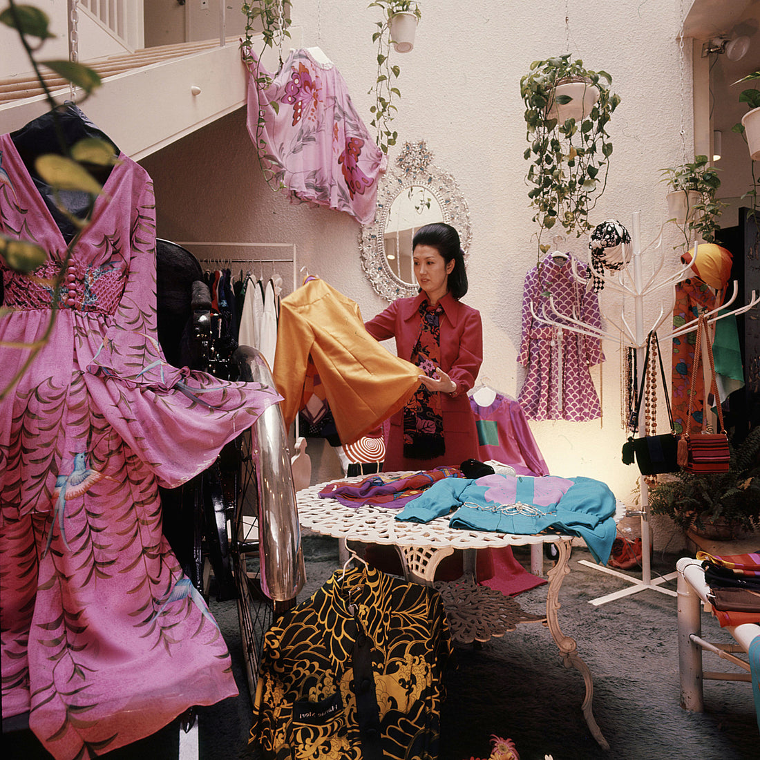 Hanae Mori in one of her boutiques in Tokyo in 1970. Photograph: Mondadori/Getty Images