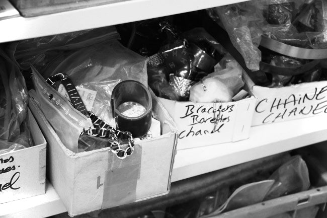 Drawers of crafting materials in the Maison Edgard Hamon atelier in Paris