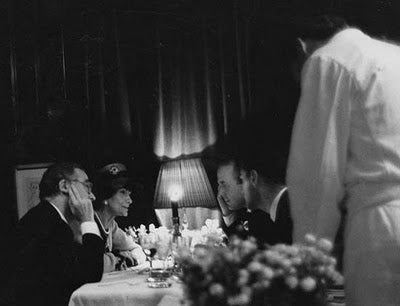 Gabrielle Chanel and company dine with Gustav Zumsteg of Tissus Abraham at his restaurant Kronehalle in Zurich